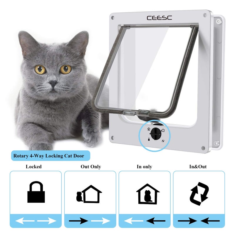 CEESC Large Cat Door for Interior/Exterior Door, Weatherproof, White, Rotary 4 Way Locking Pet Door for Cats & Dogs with Circumference < 23.62", Upgraded Version - Image 3
